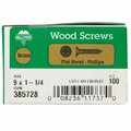 Homecare Products 385728 9 x 1.25 in. Brass Wood Screws, 100PK HO3304442